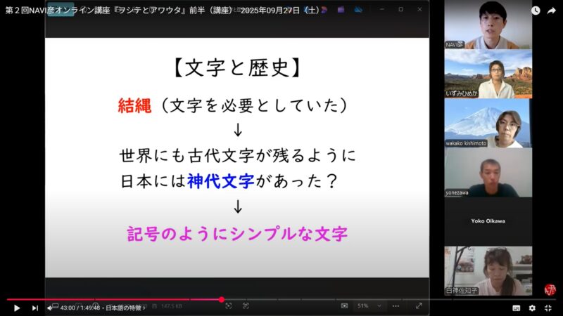 第２回オンライン講座『ヲシテとアワウタ』の様子
