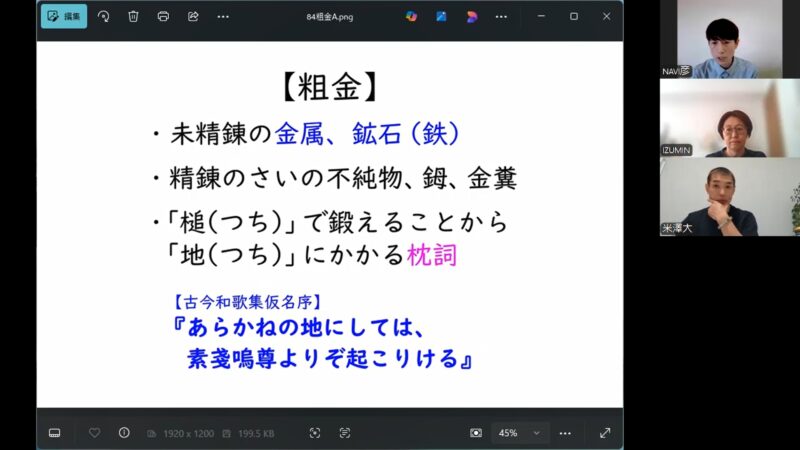 第６回オンライン講座『ソサノヲとその一族』の様子