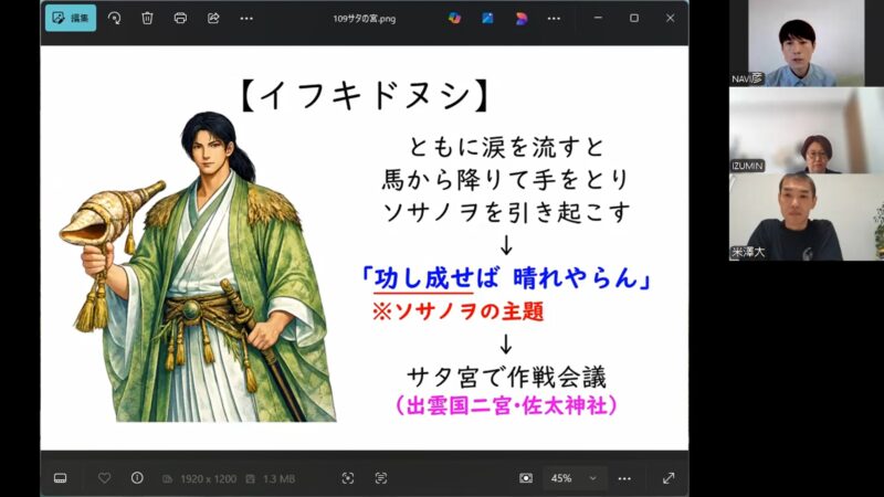 第６回オンライン講座『ソサノヲとその一族』の様子