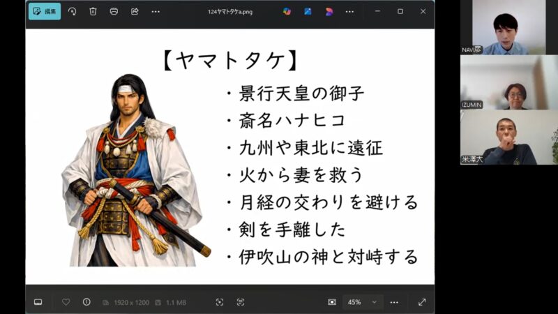 第６回オンライン講座『ソサノヲとその一族』の様子